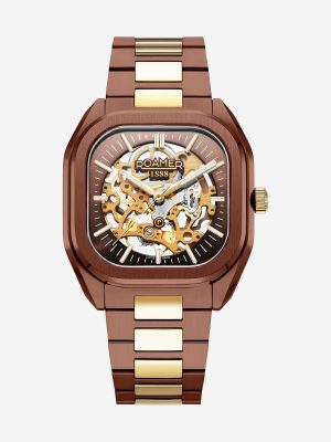 Mechano 42 mm Self-Winding Three-Hand Brown + Gold Bracelet Leather St