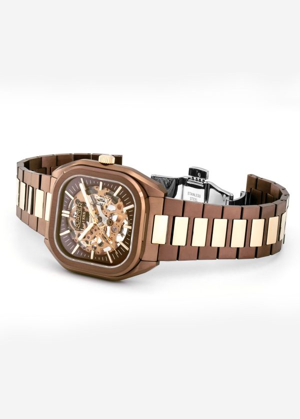 Mechano 42 mm Self-Winding Three-Hand Brown + Gold Bracelet Leather St