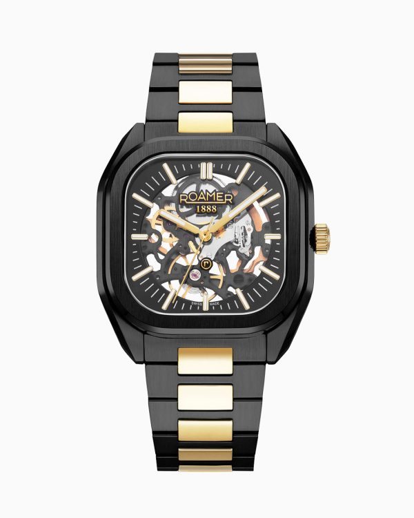 Mechano 42mm Self-Winding Three-Hand Black + Gold Bracelet and Leather