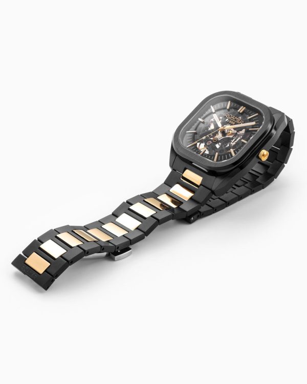Mechano 42mm Self-Winding Three-Hand Black + Gold Bracelet and Leather