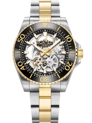 Premier Skeleton 42 mm Automatic Three-Hand Black Dial Two-Tone Bracel