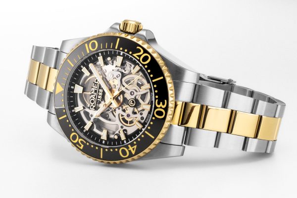 Premier Skeleton 42 mm Automatic Three-Hand Black Dial Two-Tone Bracel