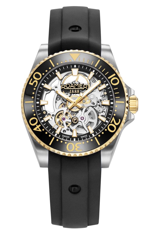 Premier Skeleton 42 mm Automatic Three-Hand Black Dial Two-Tone Bracel