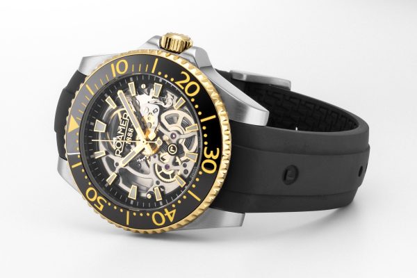 Premier Skeleton 42 mm Automatic Three-Hand Black Dial Two-Tone Bracel