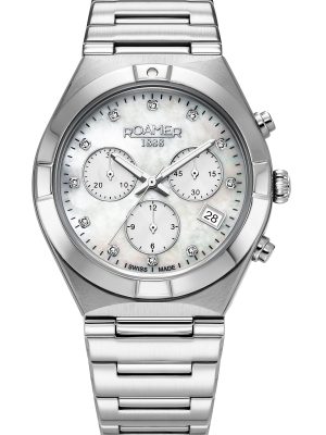 Eos Ladies Chrono 38mm Quartz Chronograph Date White Mop Dial Silver B