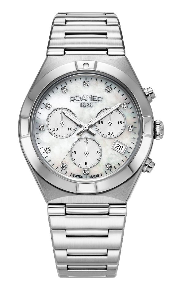 Eos Ladies Chrono 38mm Quartz Chronograph Date White Mop Dial Silver B