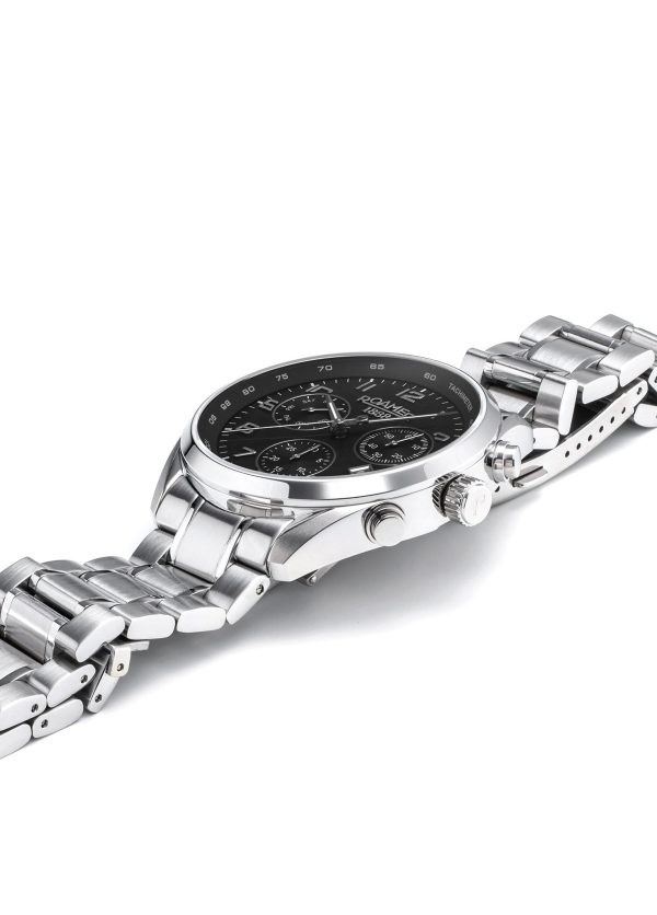 Pro Chrono 42mm Quartz Chronograph Date Black Sunray Dial Silver Brace