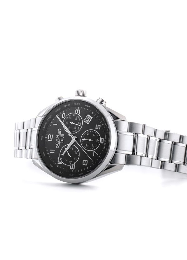 Pro Chrono 42mm Quartz Chronograph Date Black Sunray Dial Silver Brace