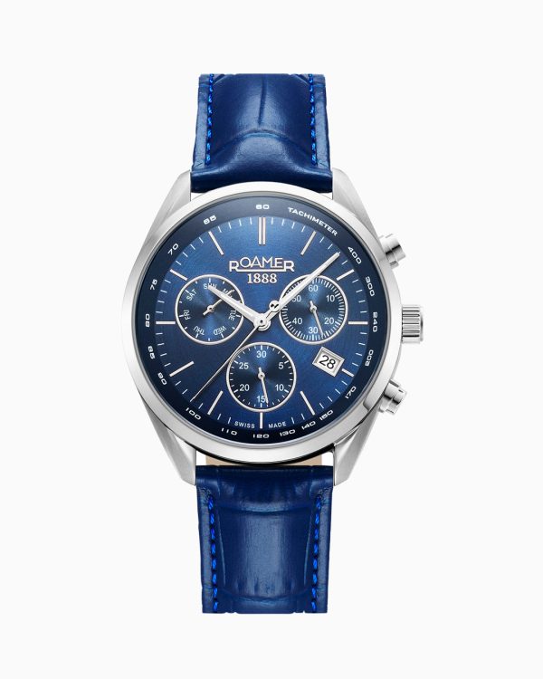 Pro Chrono 42mm Quartz Chronograph Date Blue Sunray Dial Blue Leather