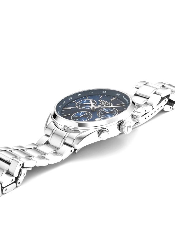 Pro Chrono 42mm Quartz Chronograph Date Blue Sunray Dial Silver Bracel