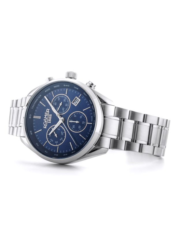 Pro Chrono 42mm Quartz Chronograph Date Blue Sunray Dial Silver Bracel