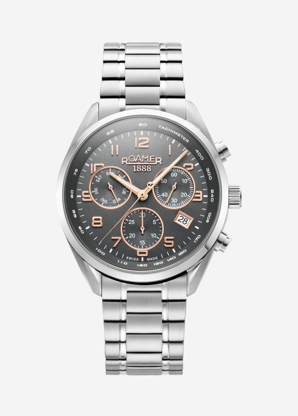 Pro Chrono 42mm Quartz Chronograph Date Grey Sunray Dial Silver Bracel