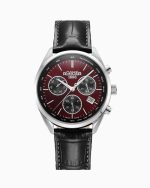 Pro Chrono 42mm Quartz Chronograph Date Burgundy Sunray Dial Black Lea