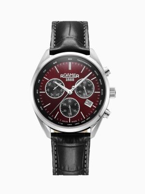 Pro Chrono 42mm Quartz Chronograph Date Burgundy Sunray Dial Black Lea