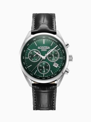 Pro Chrono 42mm Quartz Chronograph Date Green Sunray Dial Black Leathe