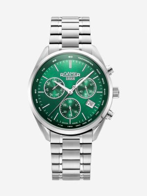 Pro Chrono 42mm Quartz Chronograph Date Green Sunray Dial Silver Brace