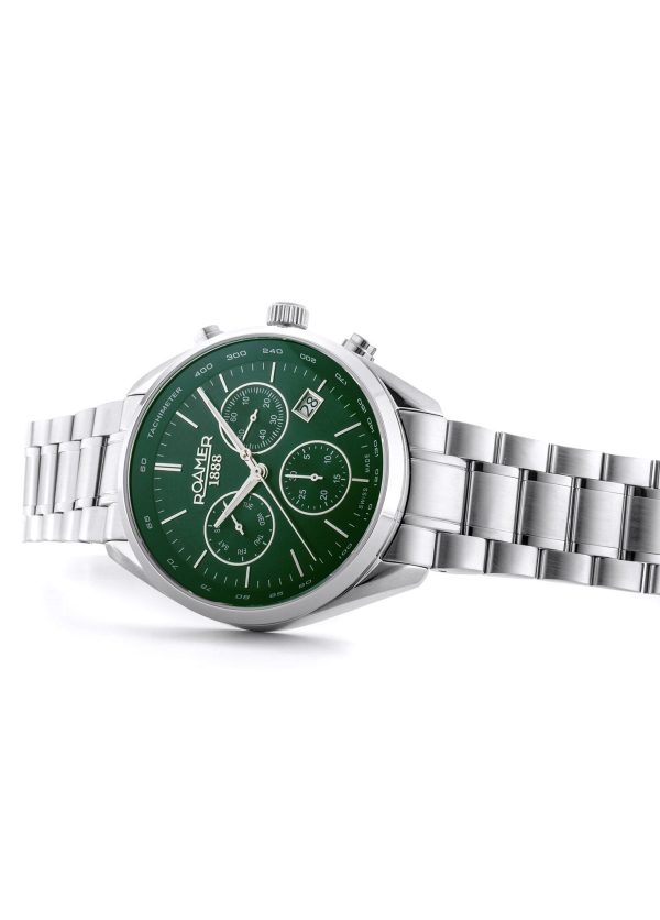 Pro Chrono 42mm Quartz Chronograph Date Green Sunray Dial Silver Brace