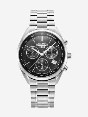 Pro Chrono 42mm Quartz Chronograph Date Black Sunray Dial Silver Brace