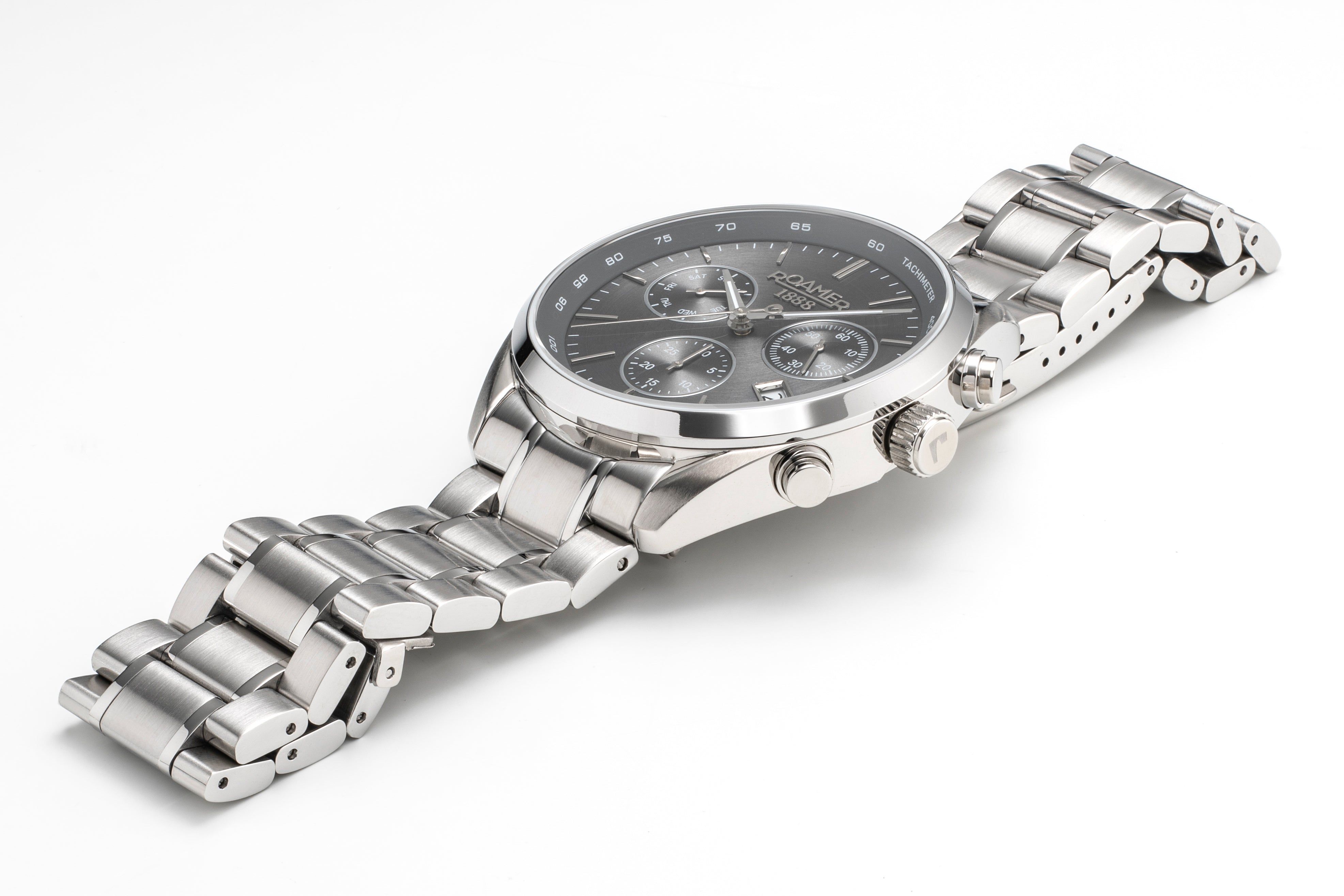 Pro Chrono 42mm Quartz Chronograph Date Black Sunray Dial Silver Brace