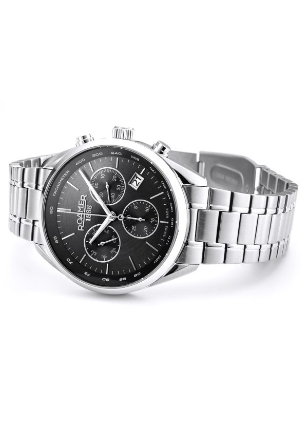 Pro Chrono 42mm Quartz Chronograph Date Black Sunray Dial Silver Brace