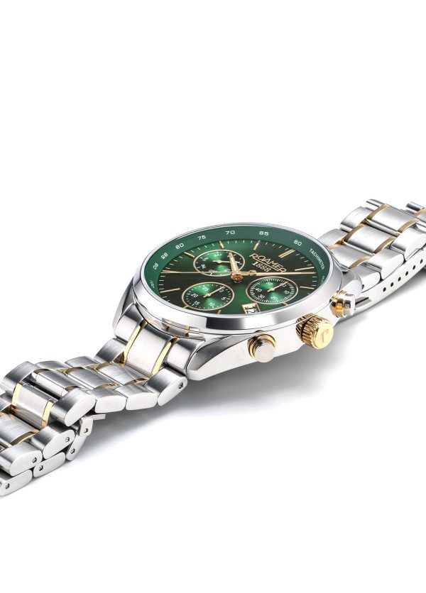 Pro Chrono 42mm Quartz Chronograph Date Green Sunray Dial Two-Tone Bra