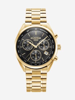 Pro Chrono 42mm Quartz Chronograph Date Black Sunray Dial Gold Bracele