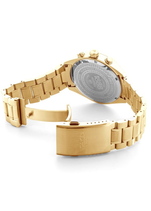 Pro Chrono 42mm Quartz Chronograph Date Black Sunray Dial Gold Bracele