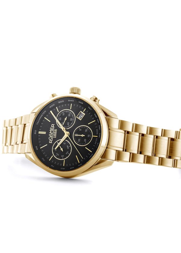 Pro Chrono 42mm Quartz Chronograph Date Black Sunray Dial Gold Bracele