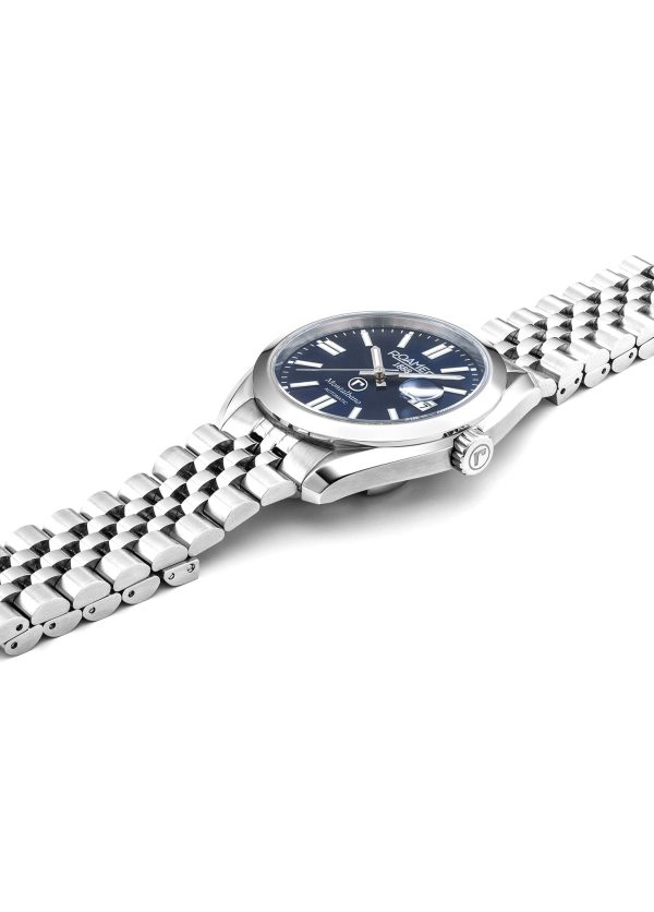 Montalbano Gents 41.5mm Automatic Three-Hand Date Blue Sunray Dial Silver Bracelet Sapphire glass Stainless Steel swiss watch