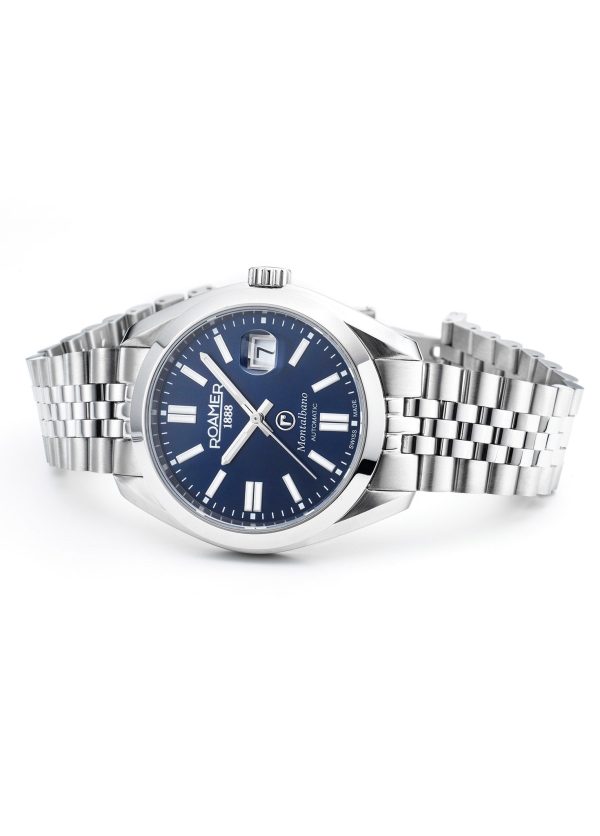 Montalbano Gents 41.5mm Automatic Three-Hand Date Blue Sunray Dial Silver Bracelet Sapphire glass Stainless Steel swiss watch