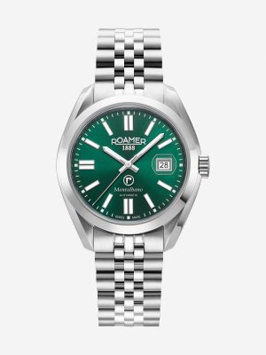Montalbano Gents 41.5mm Automatic Three-Hand Date Green Sunray Dial Silver Bracelet Sapphire glass Stainless Steel swiss watch